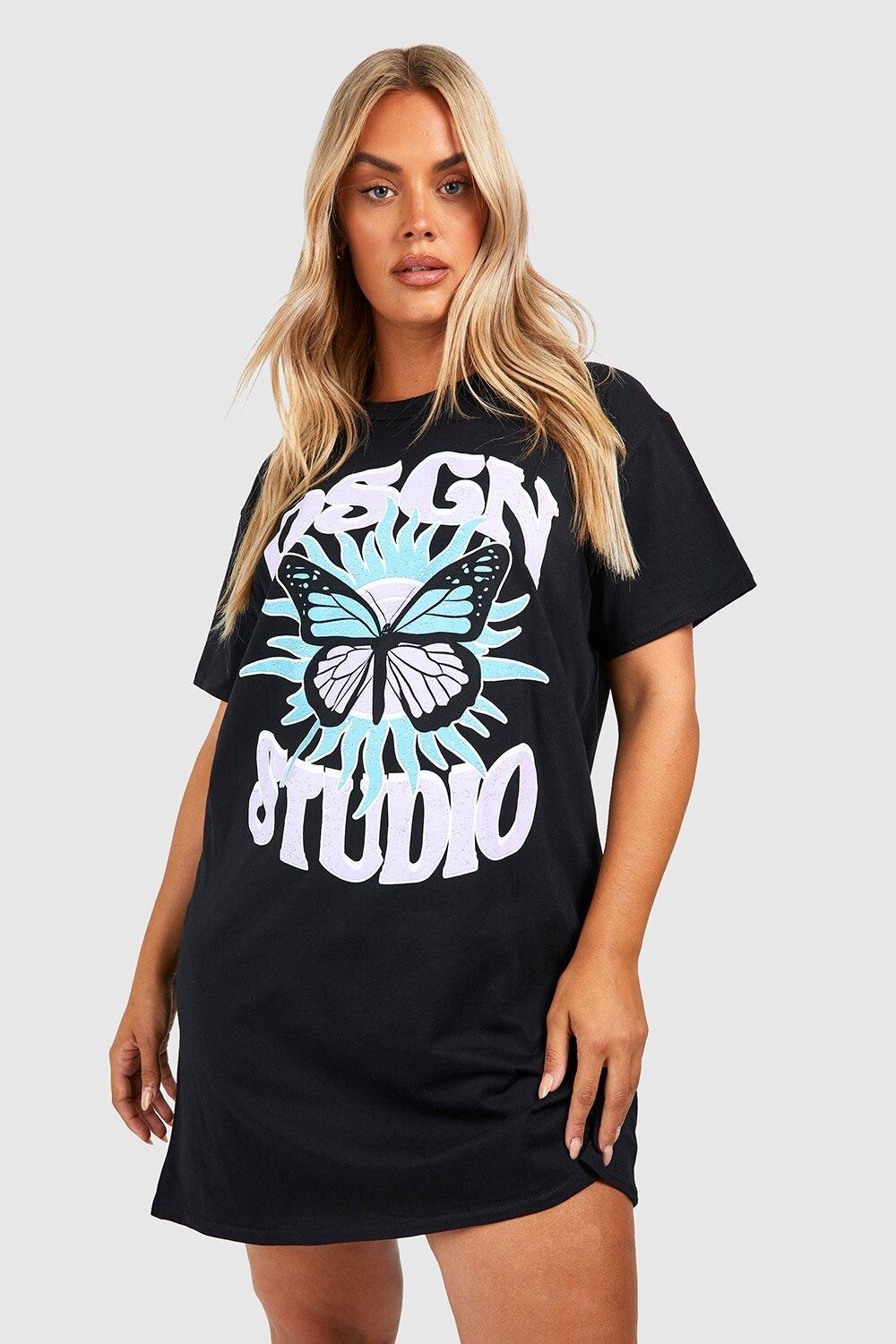 

Платье-футболка с бабочкой plus dsgn studio Boohoo, черный