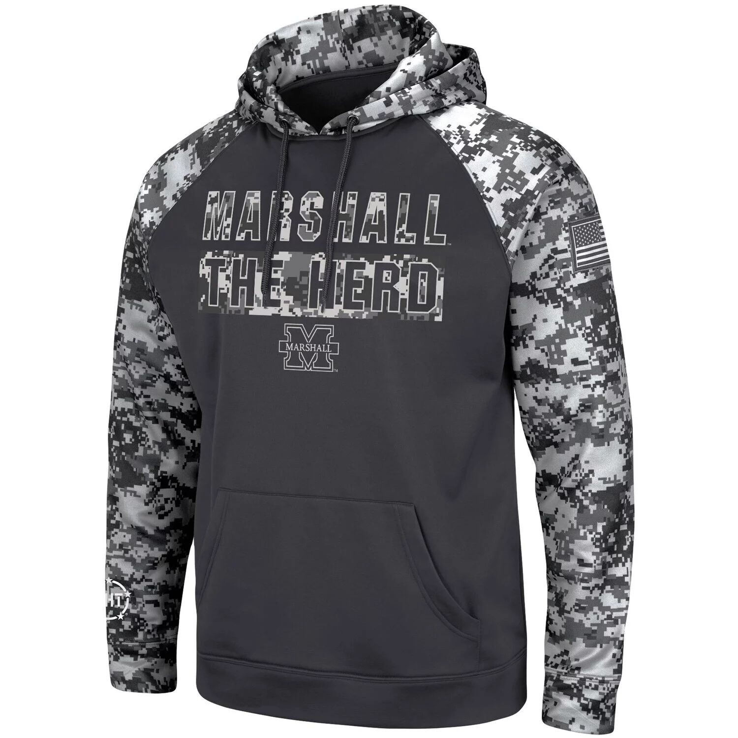 

Мужской Colosseum Charcoal Marshall Thundering Herd OHT Военный пуловер с капюшоном и цифровым камуфляжем