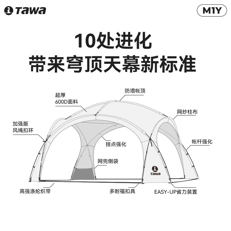 

Tawa Dome Canopy Camp Edition 600D Большая высококачественная палатка M1Y с одним алюминиевым столбом [белый]