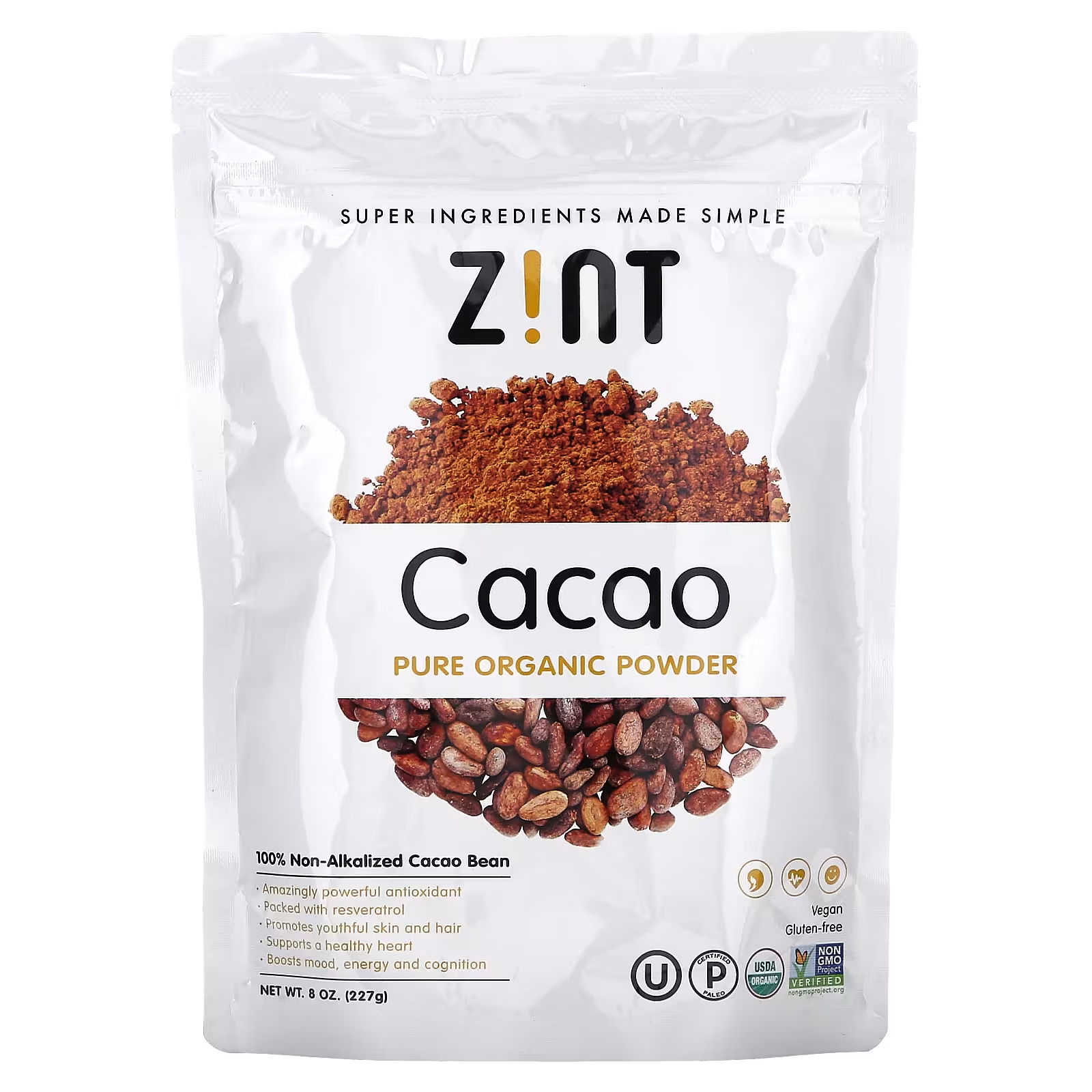 Порошок какао Zint Pure Organic, 227 г zint мака органический желатинизированный порошок 8 унц 227 г