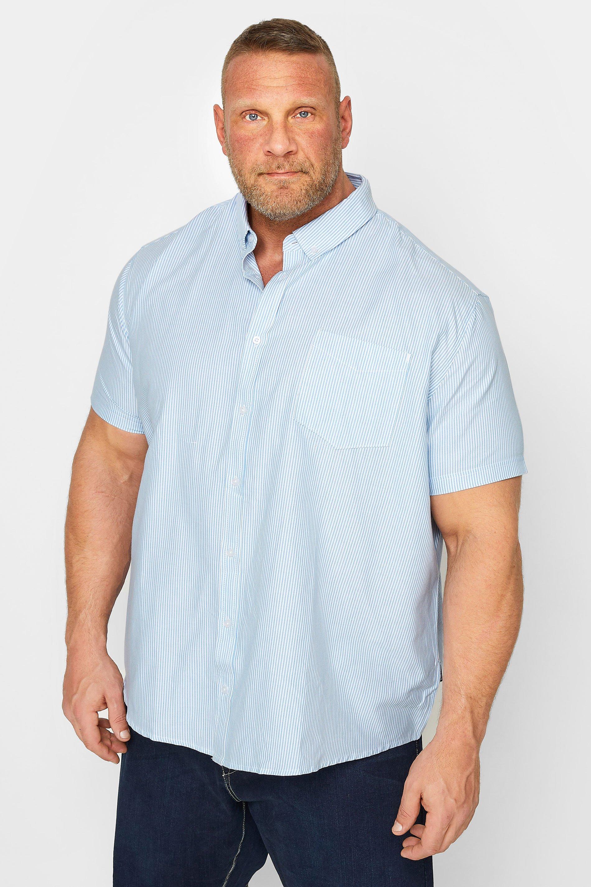 приталенная полосатая оксфордская рубашка из хлопка Полосатая оксфордская рубашка BadRhino, синий