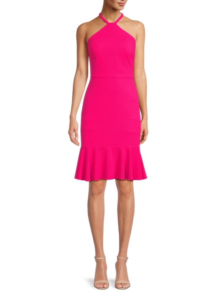 

Платье-футляр с воротником халтер и воланным подолом Vince Camuto, цвет Hot Pink