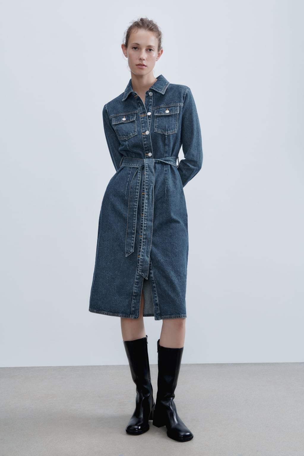 

Джинсовое платье ZW с карманами ZARA, синий