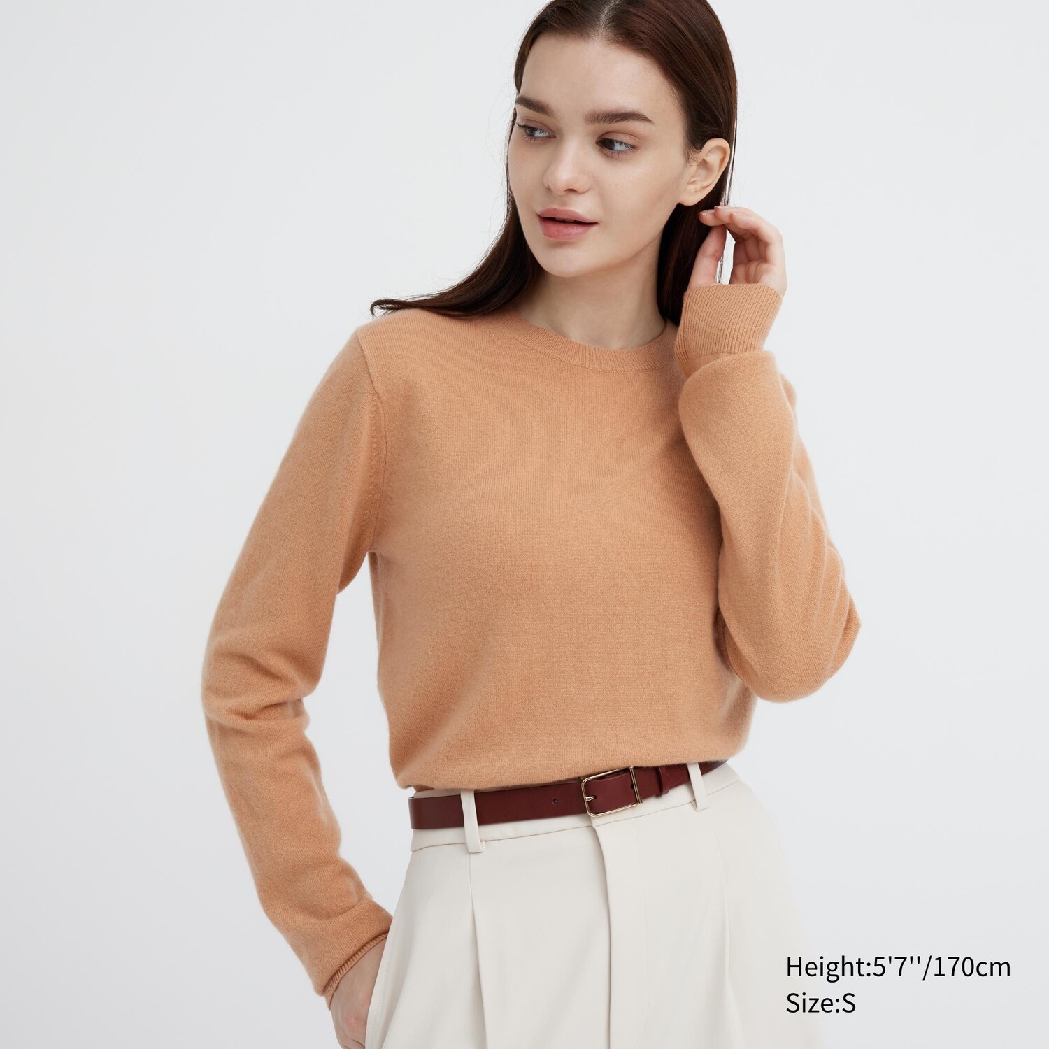

Джемпер из 100% кашемира с круглым вырезом Uniqlo, бежевый