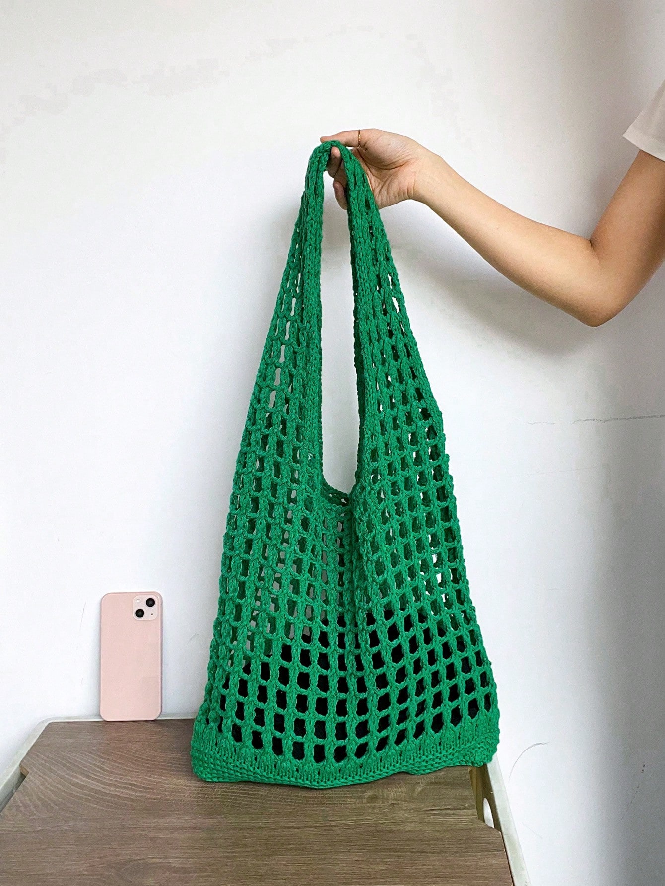 Полая вязаная крючком сумка для отпуска для летней школы, зеленый