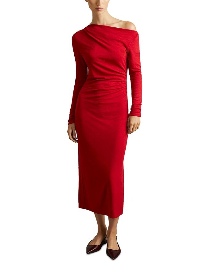 

Приталенное трикотажное платье миди REISS Becky, красный