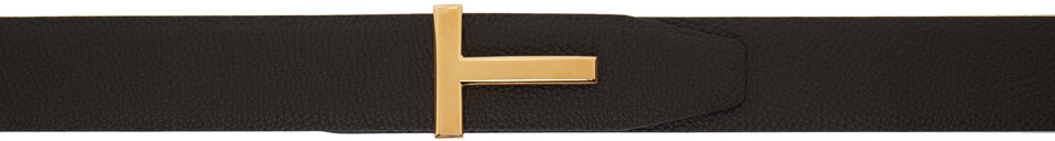 

Черный двусторонний ремень Ridge T из мягкой зернистой кожи Tom Ford, цвет Brown/Black