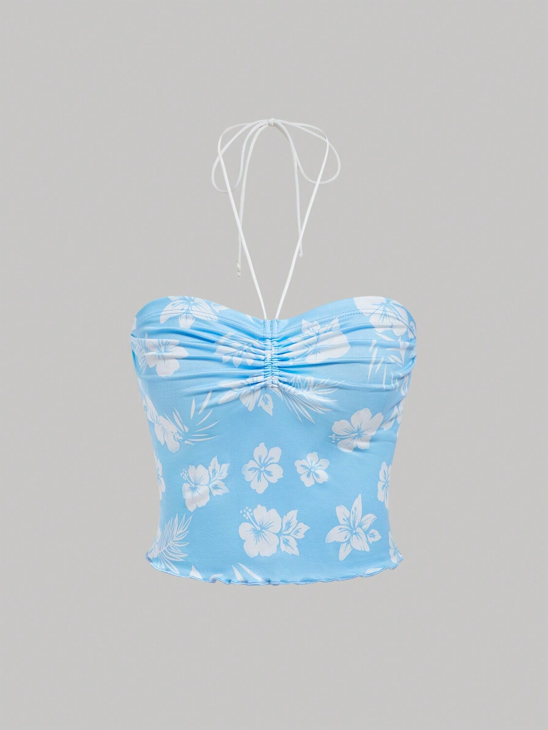 

SHEIN MOD женская летняя майка с цветочным принтом и бретелькой на шее, голубой