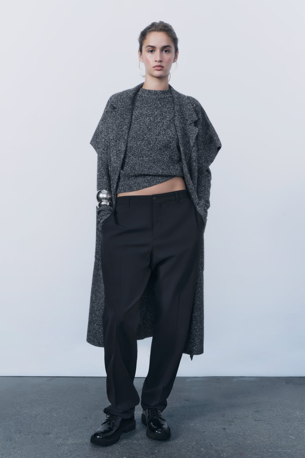 

Укороченный свитер фактурной вязки ZARA, серый
