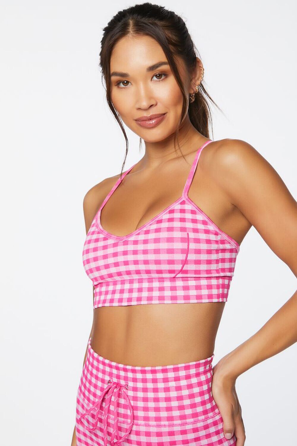 

Бесшовный спортивный бюстгальтер в мелкую клетку Forever 21, розовый