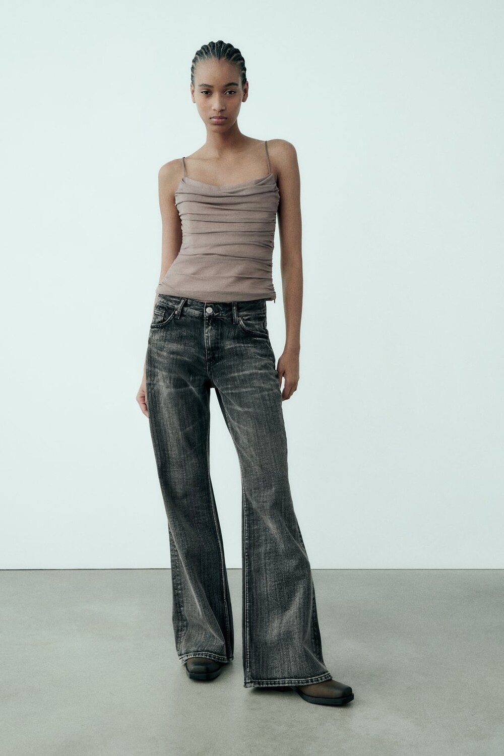 

Топ из тюля с драпировкой ZARA, норковый