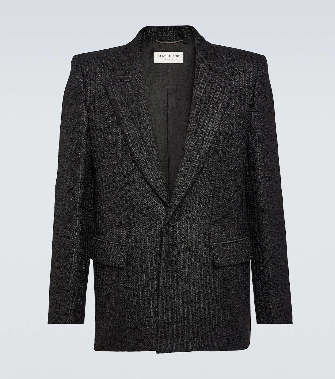 

Полосатый блейзер из льна, шерсти и шелка Saint Laurent, черный