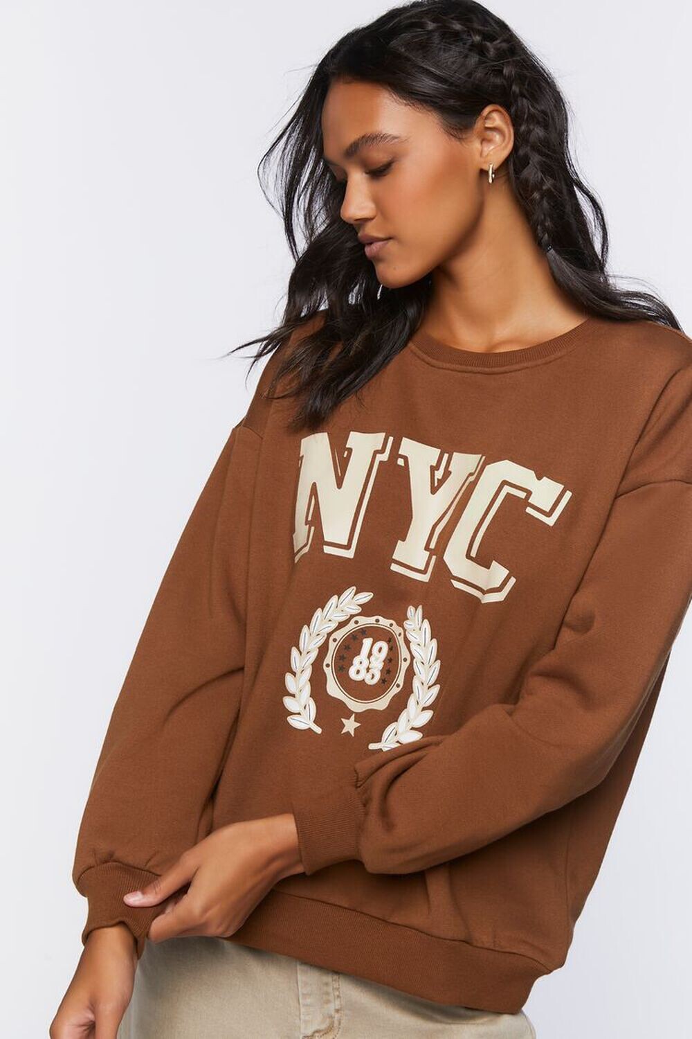 

Пуловер с графическим рисунком NYC Forever 21, коричневый