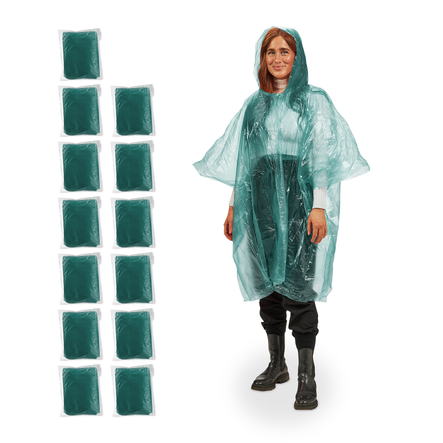 

Дождевик relaxdays 13 x Einweg Regenponcho, зеленый