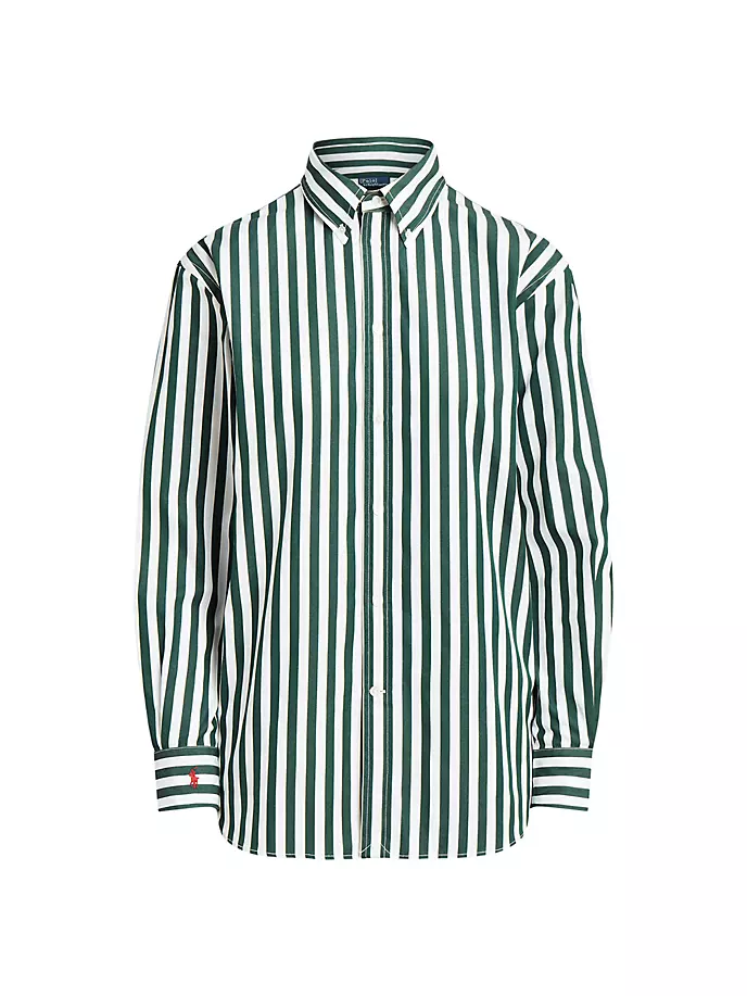 

Рубашка свободного кроя из полосатого поплина Polo Ralph Lauren, цвет olive white stripe