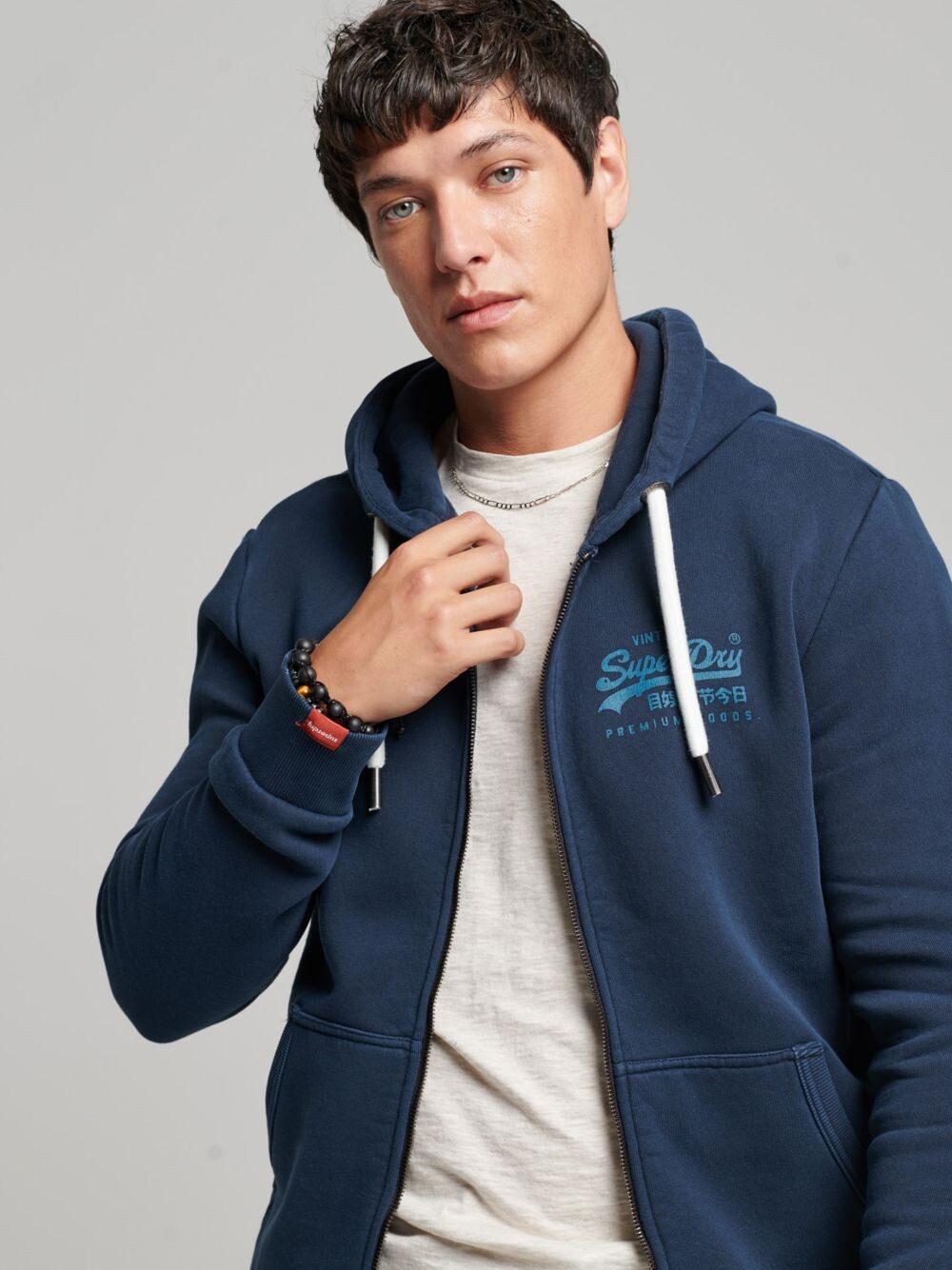 

Толстовка на молнии с неоновым логотипом Superdry Vintage, темно-синий Eclipse