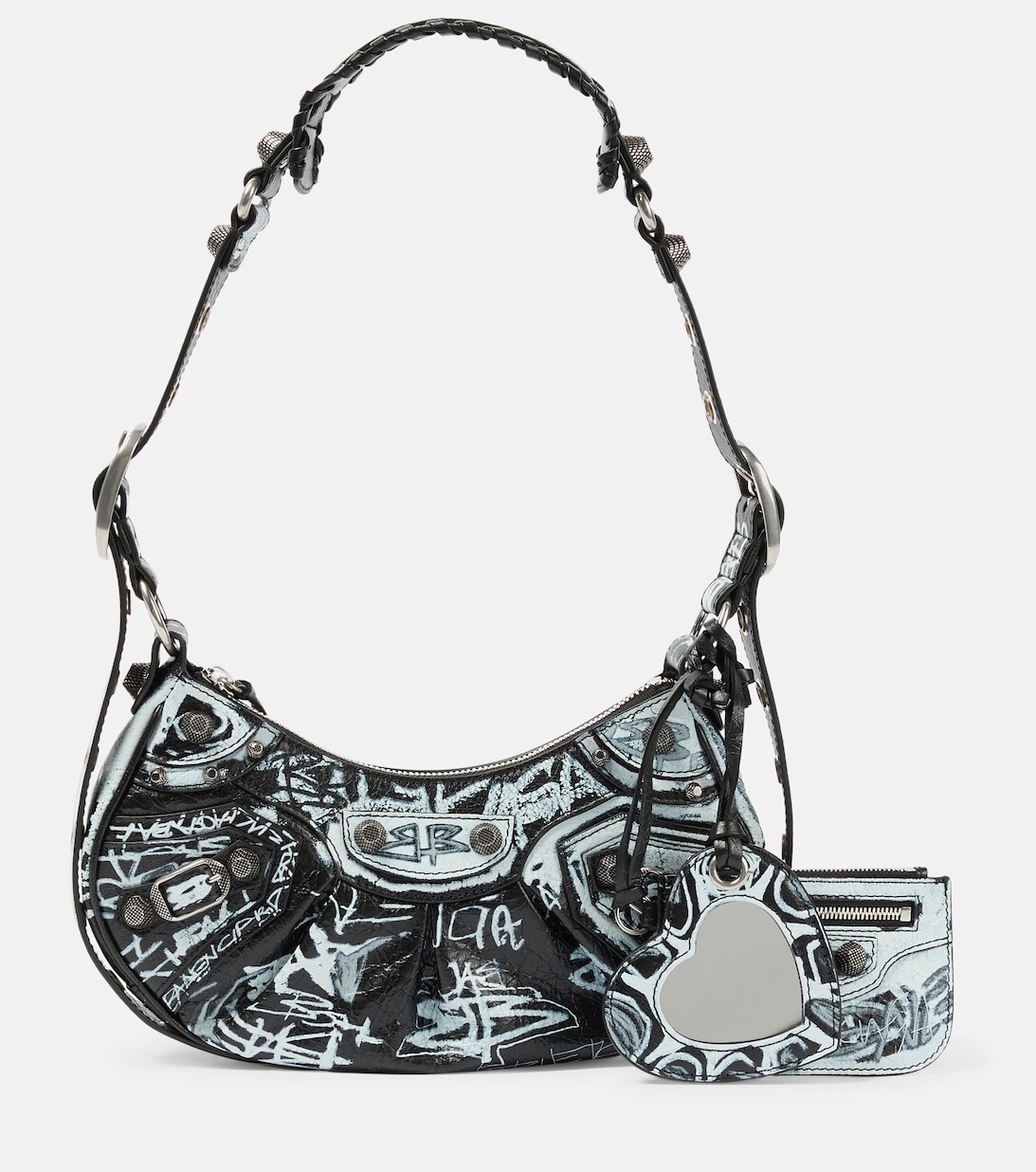 

Кожаная сумка через плечо Le Cagole XS с граффити Balenciaga, черный