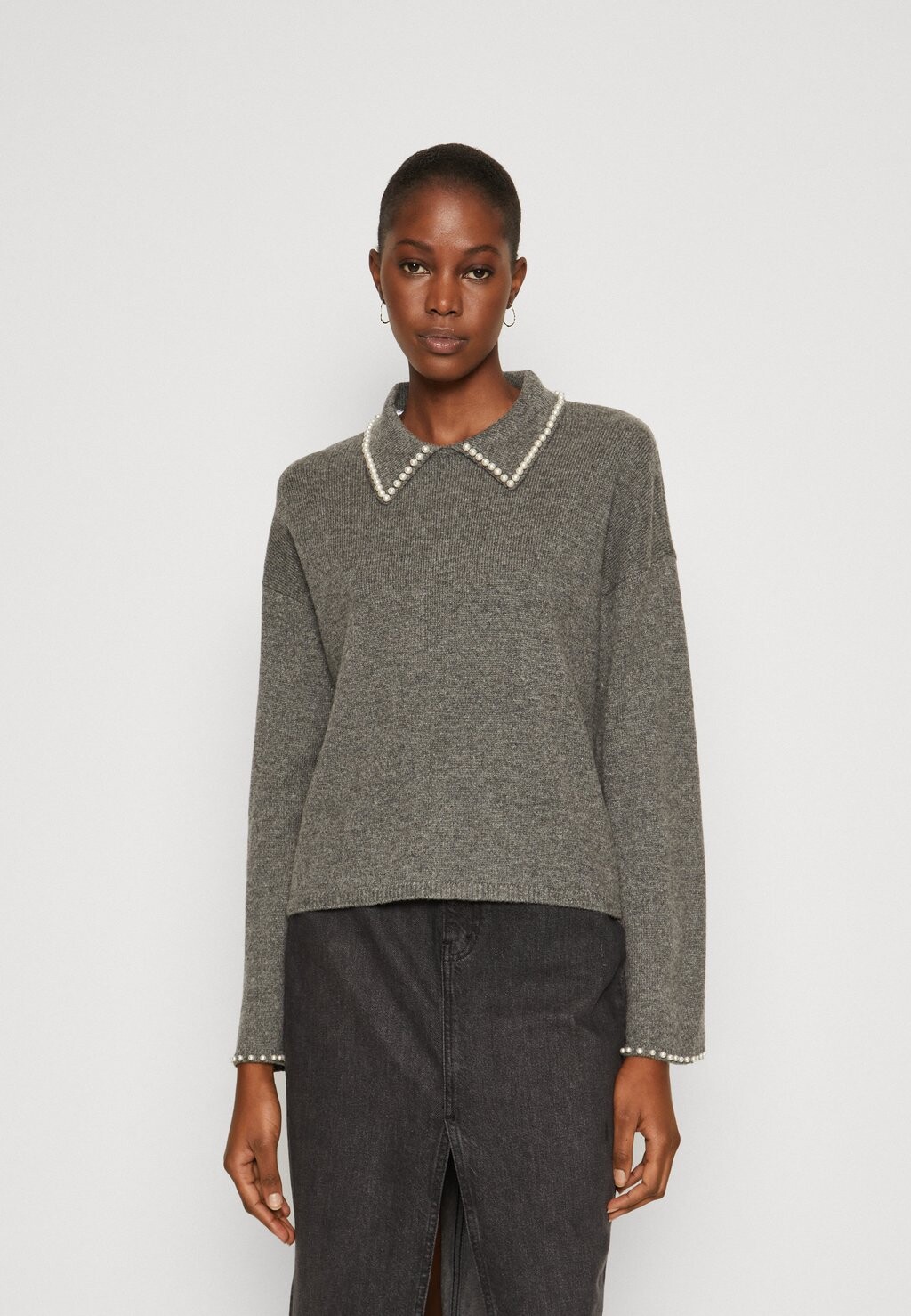 

Свитшот Selected Femme SLFPERNILLE PEARL COLLAR, цвет light grey melange