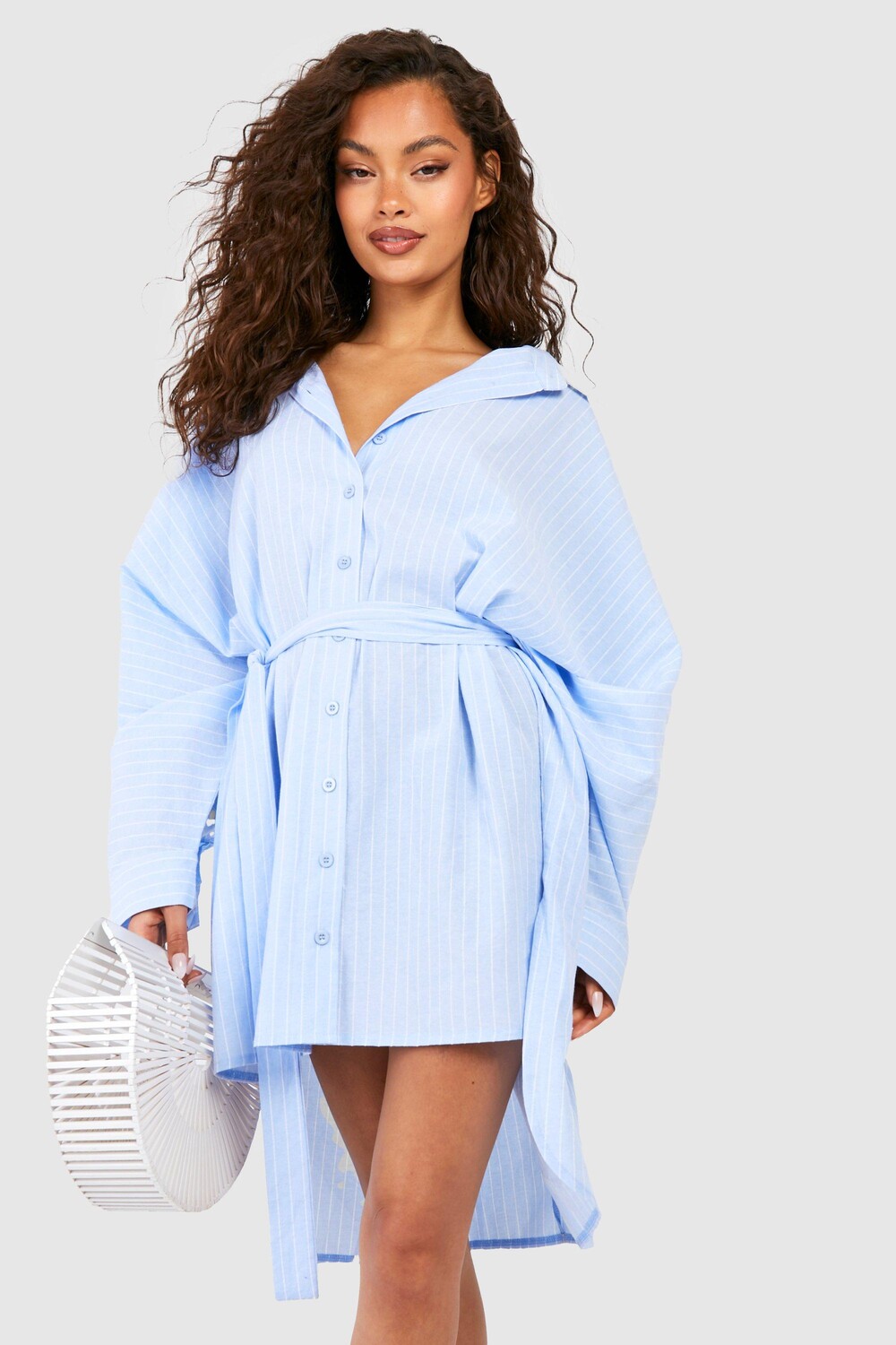 

Платье-рубашка оверсайз в полоску Boohoo, синий