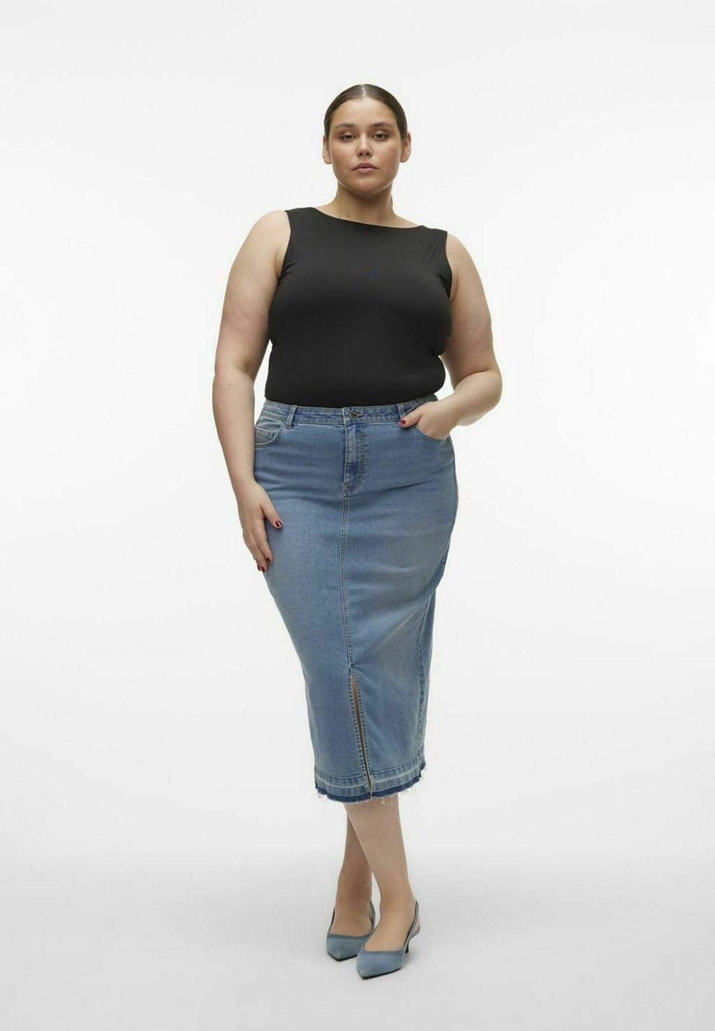 

Юбка-карандаш VMCLINA HOHE TAILLE Vero Moda Curve, светло-голубой деним