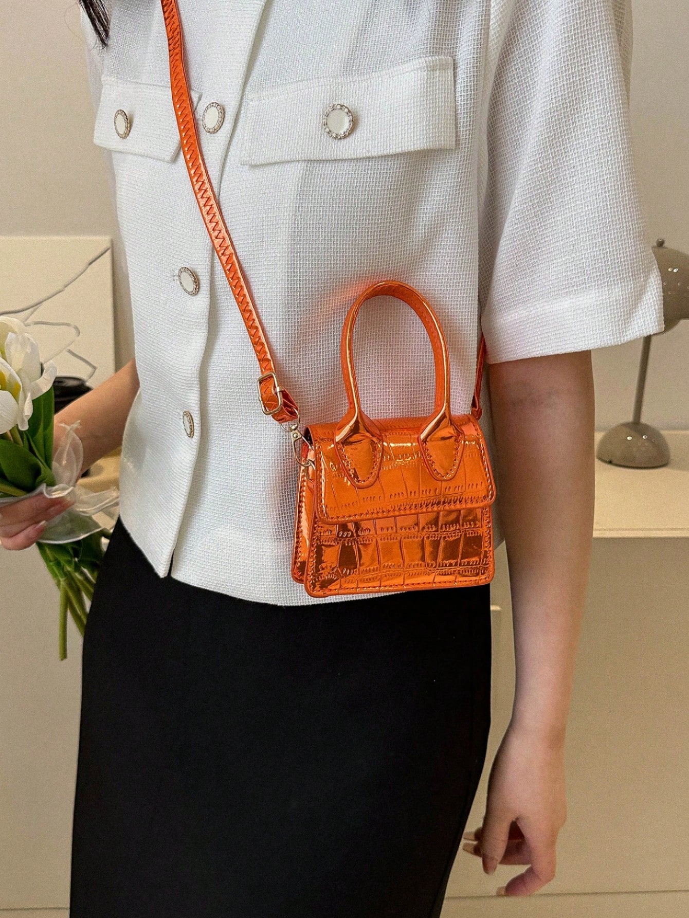 Женская модная корейская универсальная маленькая квадратная сумка через плечо, апельсин