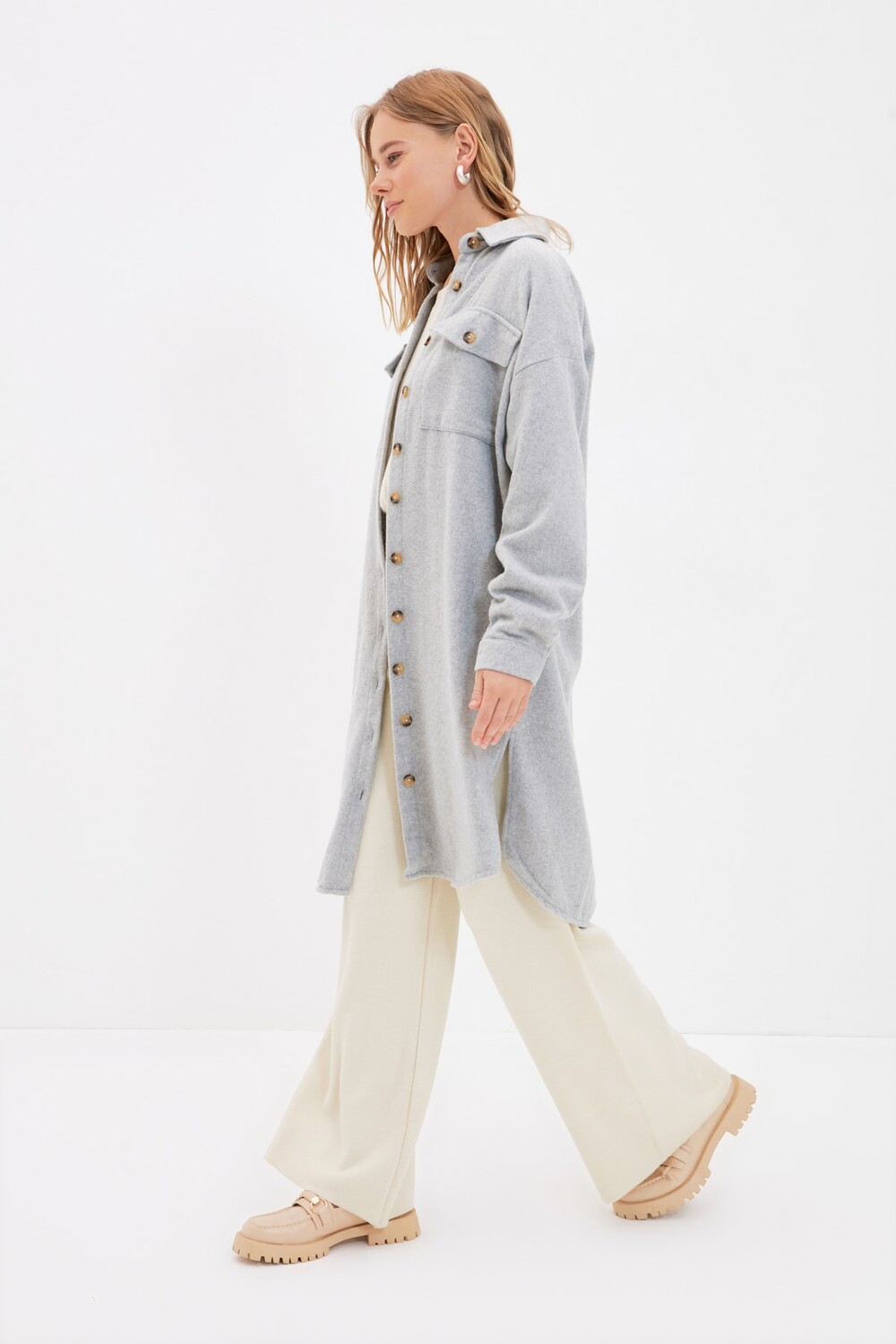 

Рубашка – Серая – Свободный крой Trendyol Modest, серый