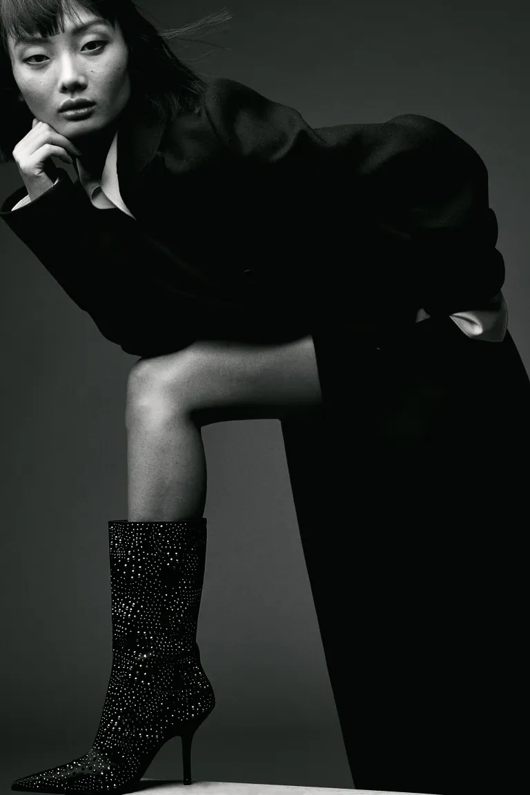 Ботильоны на каблуке со стразами H&M, черный фото