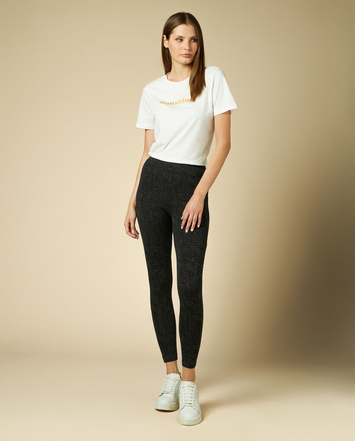 

Женские леггинсы из хлопка стрейч NICE&CHIC, черный принт