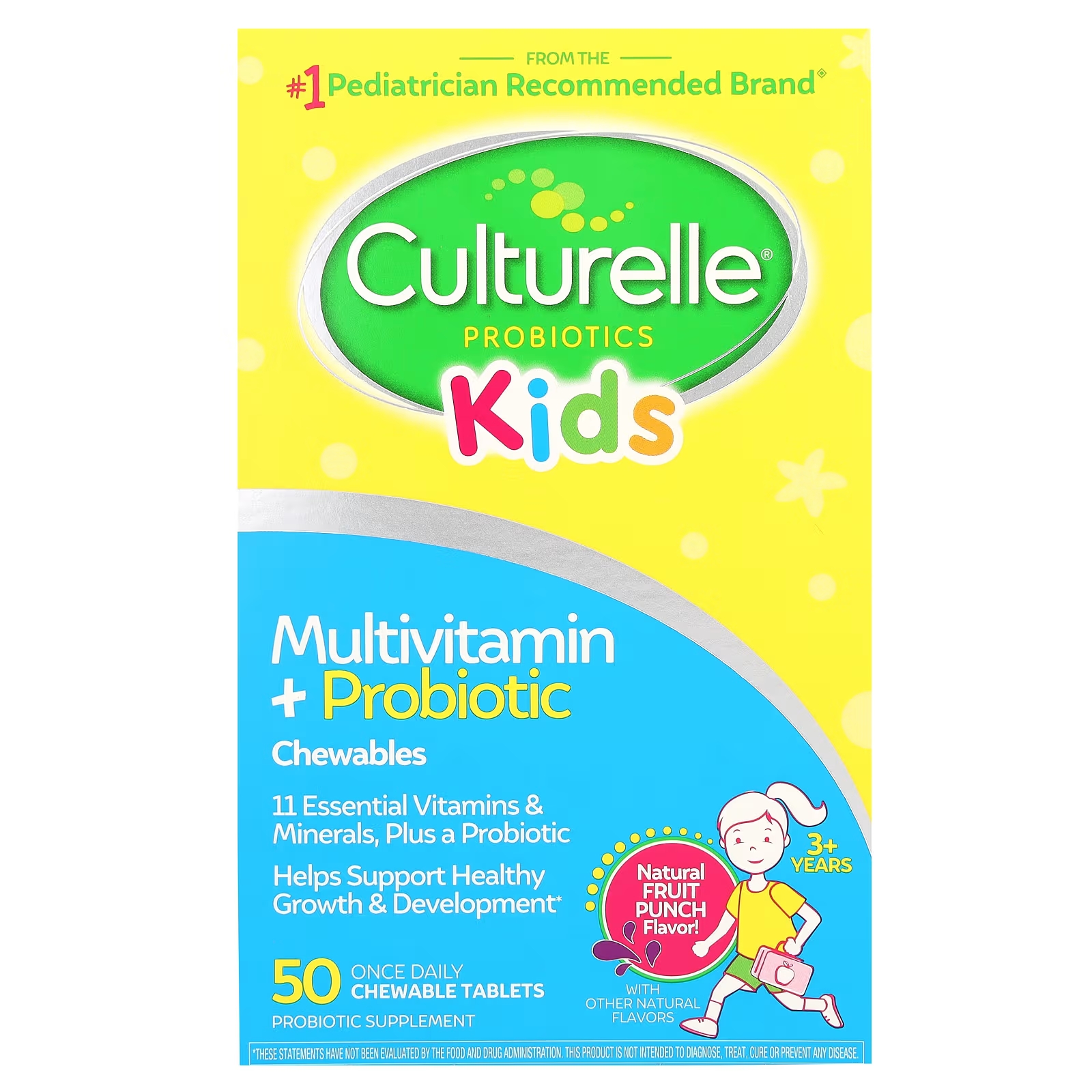 Добавка с пробиотиком Culturelle Kids и мультивитаминами, фруктовый пунш, 50 жевательных таблеток olly kids multi gummy worms кислый фруктовый пунш 70 жевательных таблеток
