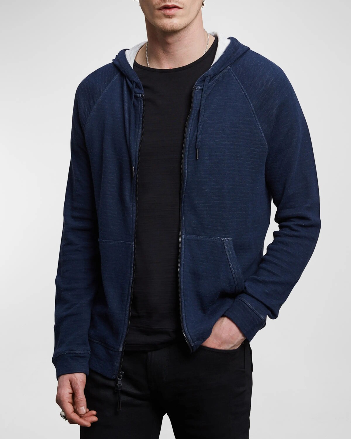 

Мужская плетеная толстовка двойной вязки John Varvatos, цвет Pacific Blue