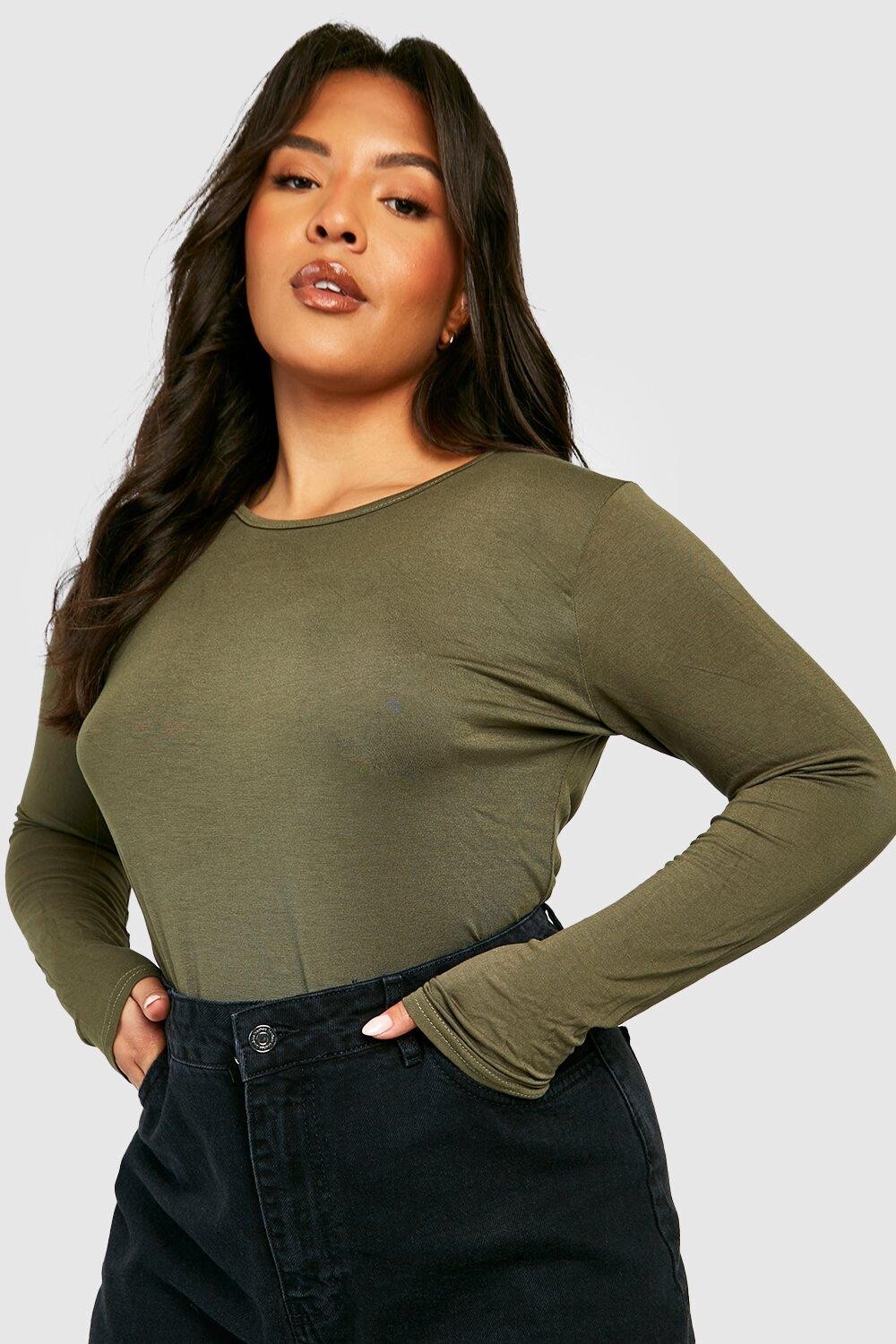 

Футболка с длинными рукавами plus basic Boohoo, хаки