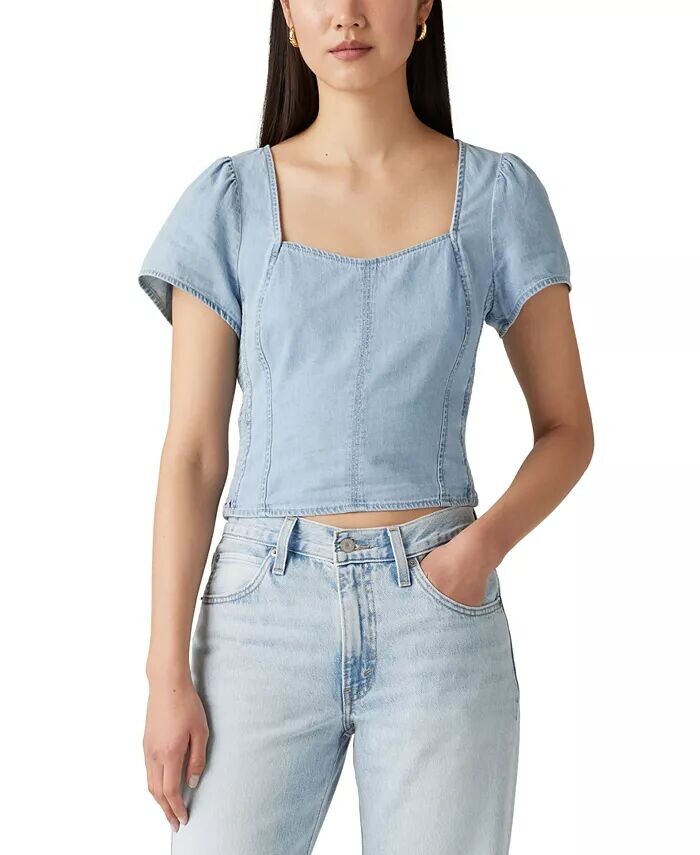 

Женский джинсовый корсетный топ с пышными рукавами Opehlia Levi's, синий