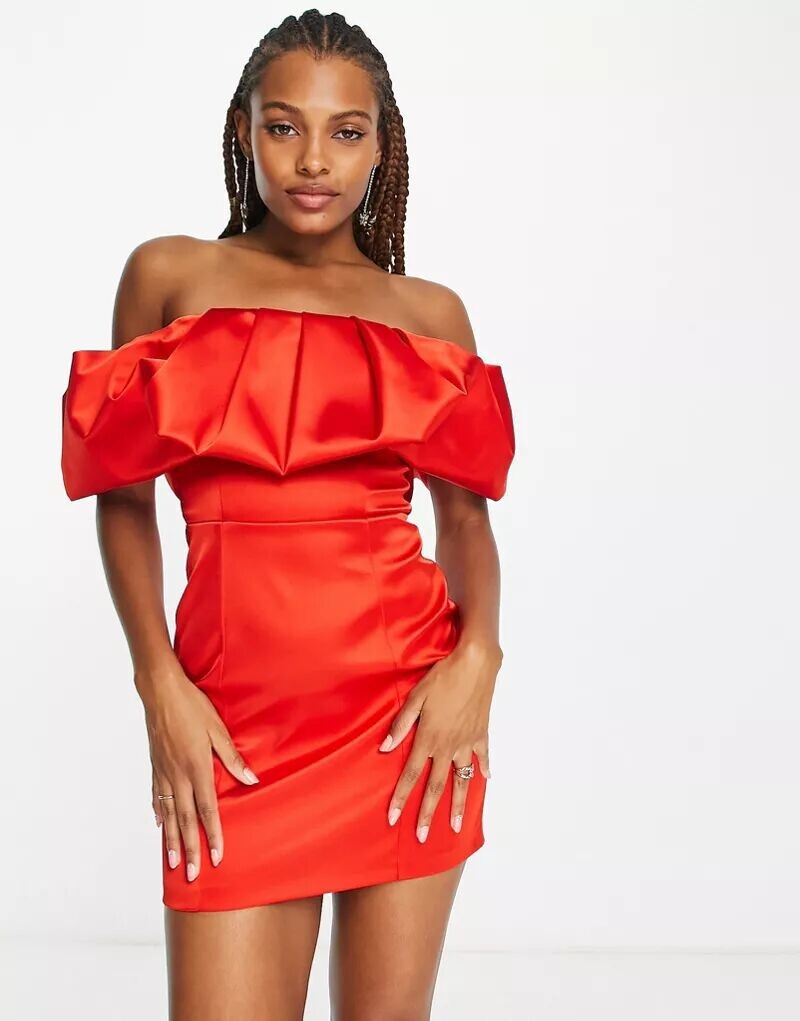 

Красное атласное платье мини с оборками Miss Selfridge