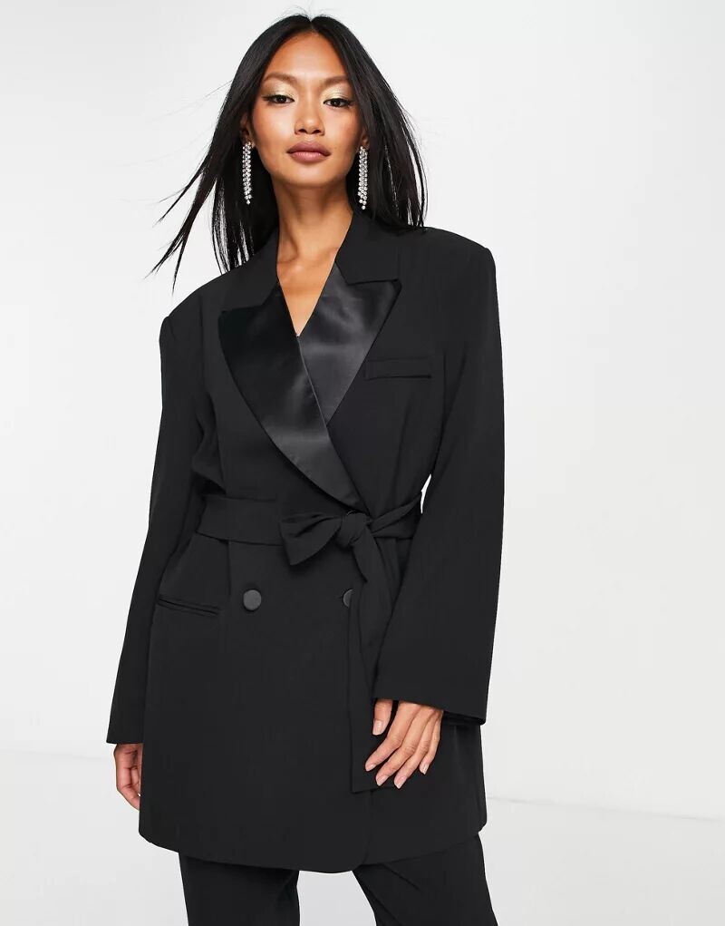 

Черный пиджак с поясом ASOS