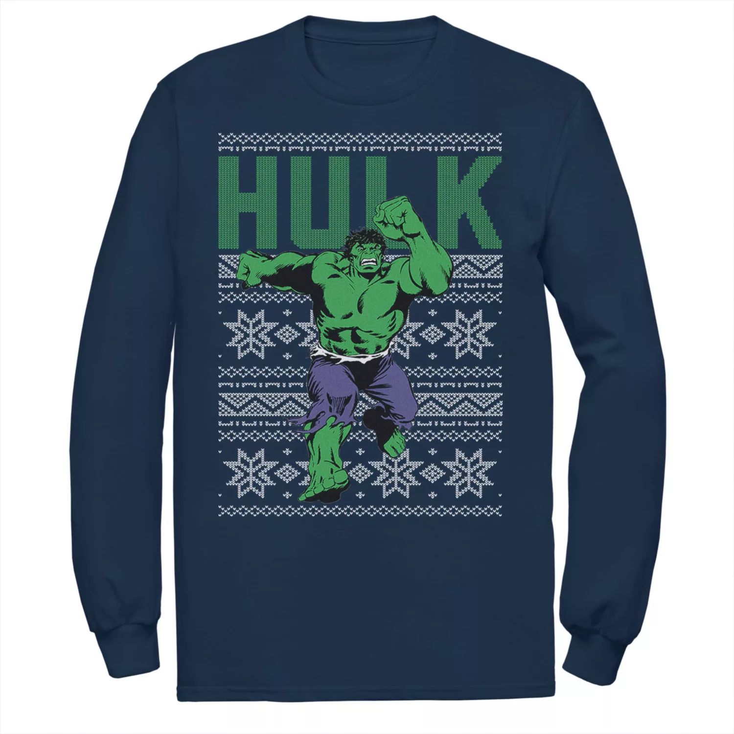 Мужская футболка с длинными рукавами и графическим рисунком в стиле ретро «Уродливое Рождество» Marvel Hulk