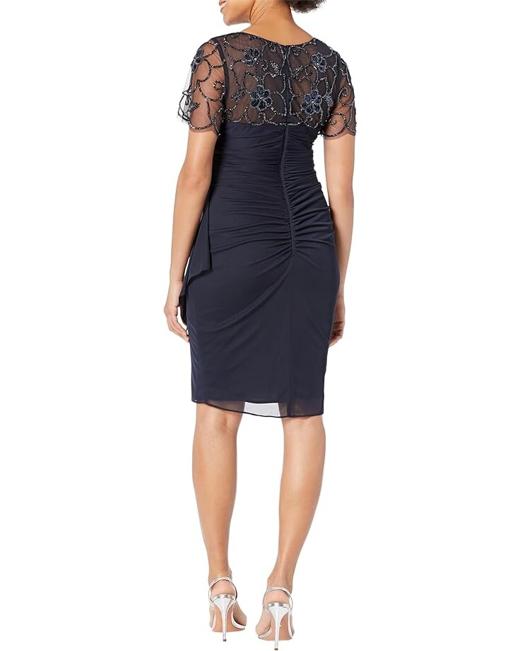 

Платье XSCAPE Short Sheer Matte Jersey Beaded Top, темно-синий