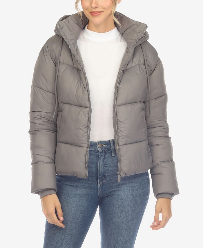 цена Женская куртка-бомбер-пуховик на молнии спереди с капюшоном White Mark, серый