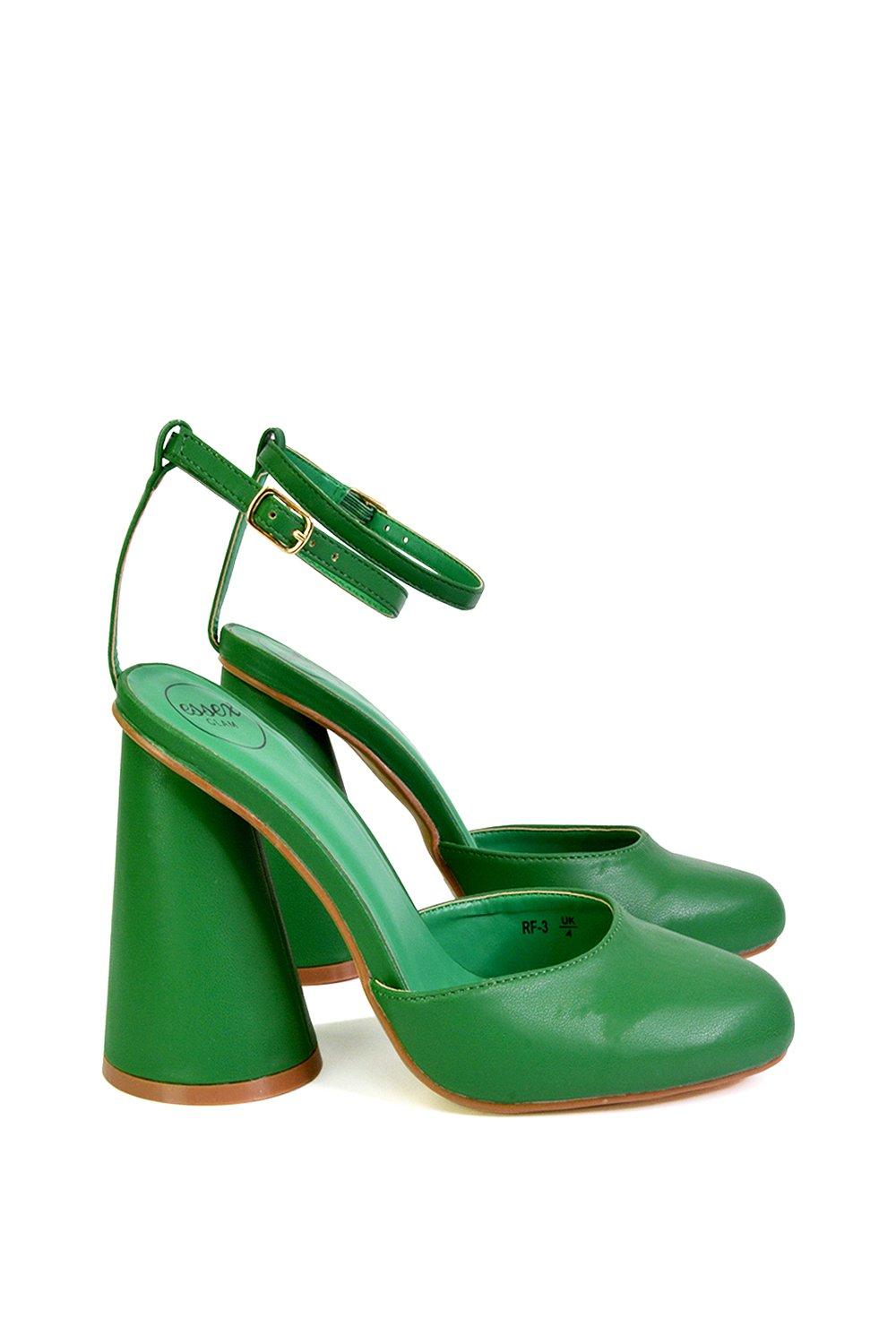 Эффектный каблук с блоком цилиндров и ремешком на щиколотке Ekin XY London, зеленый туфли женские кожаные на толстом каблуке с бисером на квадратном каблуке