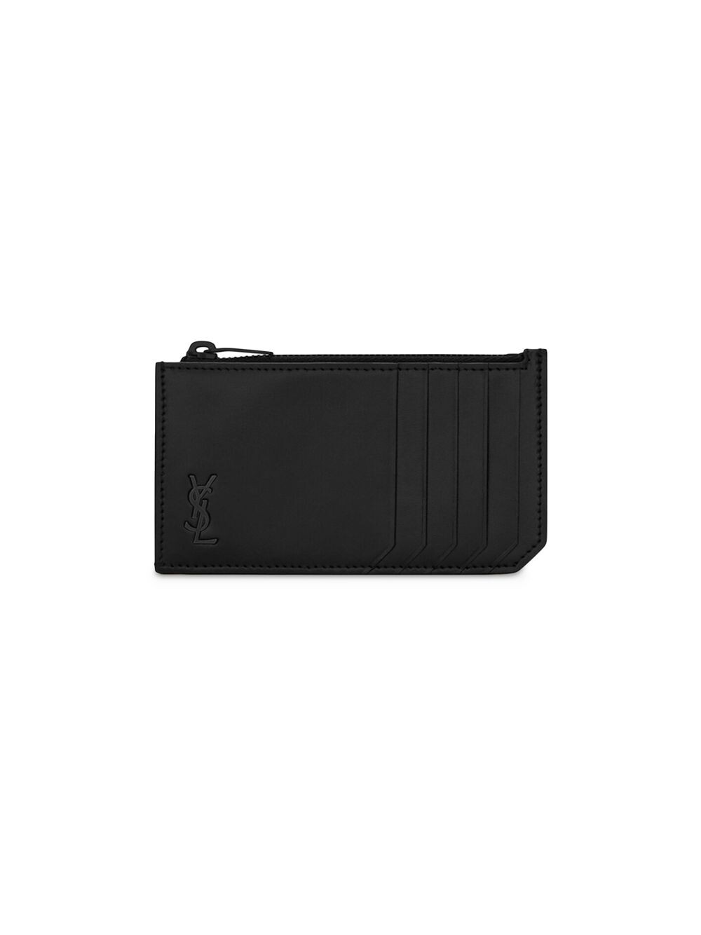 

Футляр для карт на молнии Tiny Cassandre Fragments из матовой кожи Saint Laurent, черный