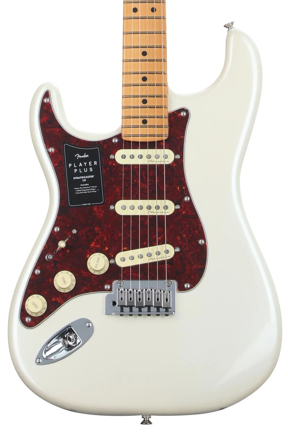 

Электрогитара Fender Player Plus Stratocaster для левой руки — Olympic Pearl с кленовой накладкой грифа