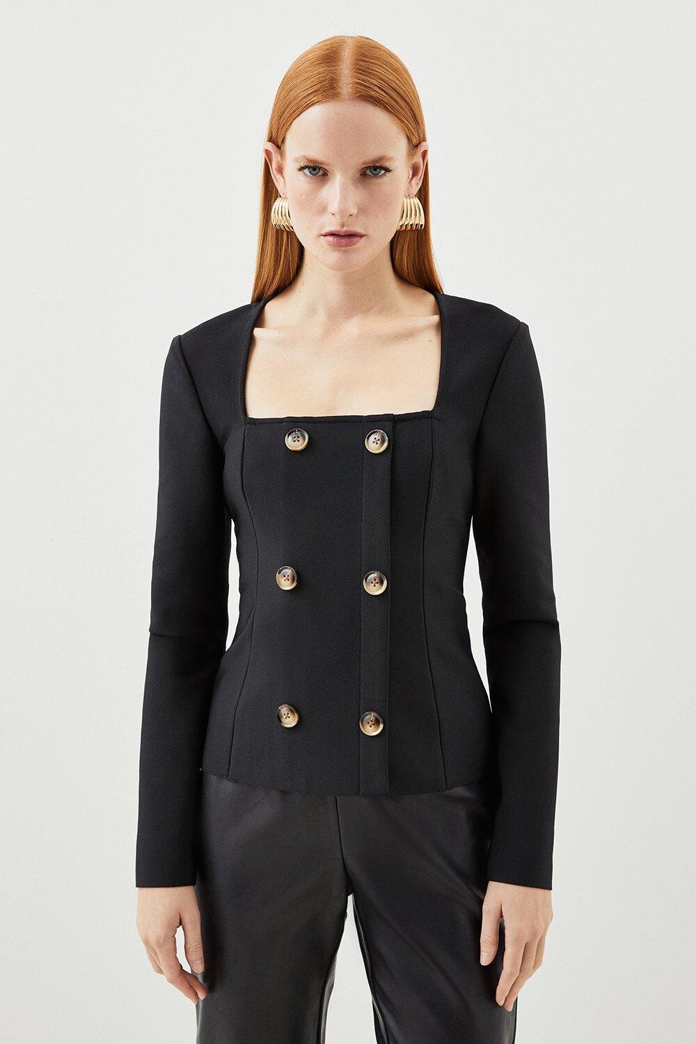 

Фигура Форма Повязка Пуговицы Спереди Вязаный Топ Karen Millen, черный