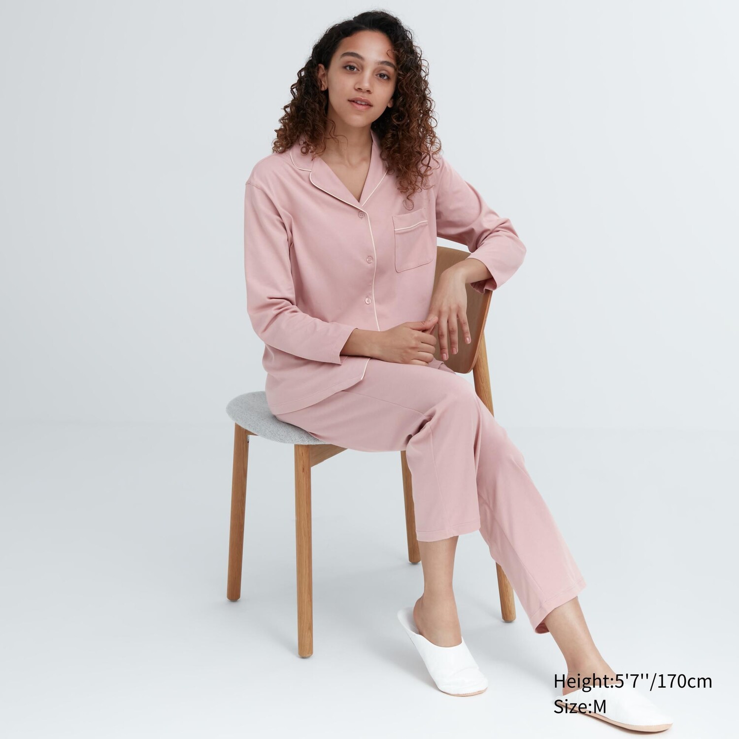 

Пижама UNIQLO AIRism хлопковая с длинными рукавами, розовый