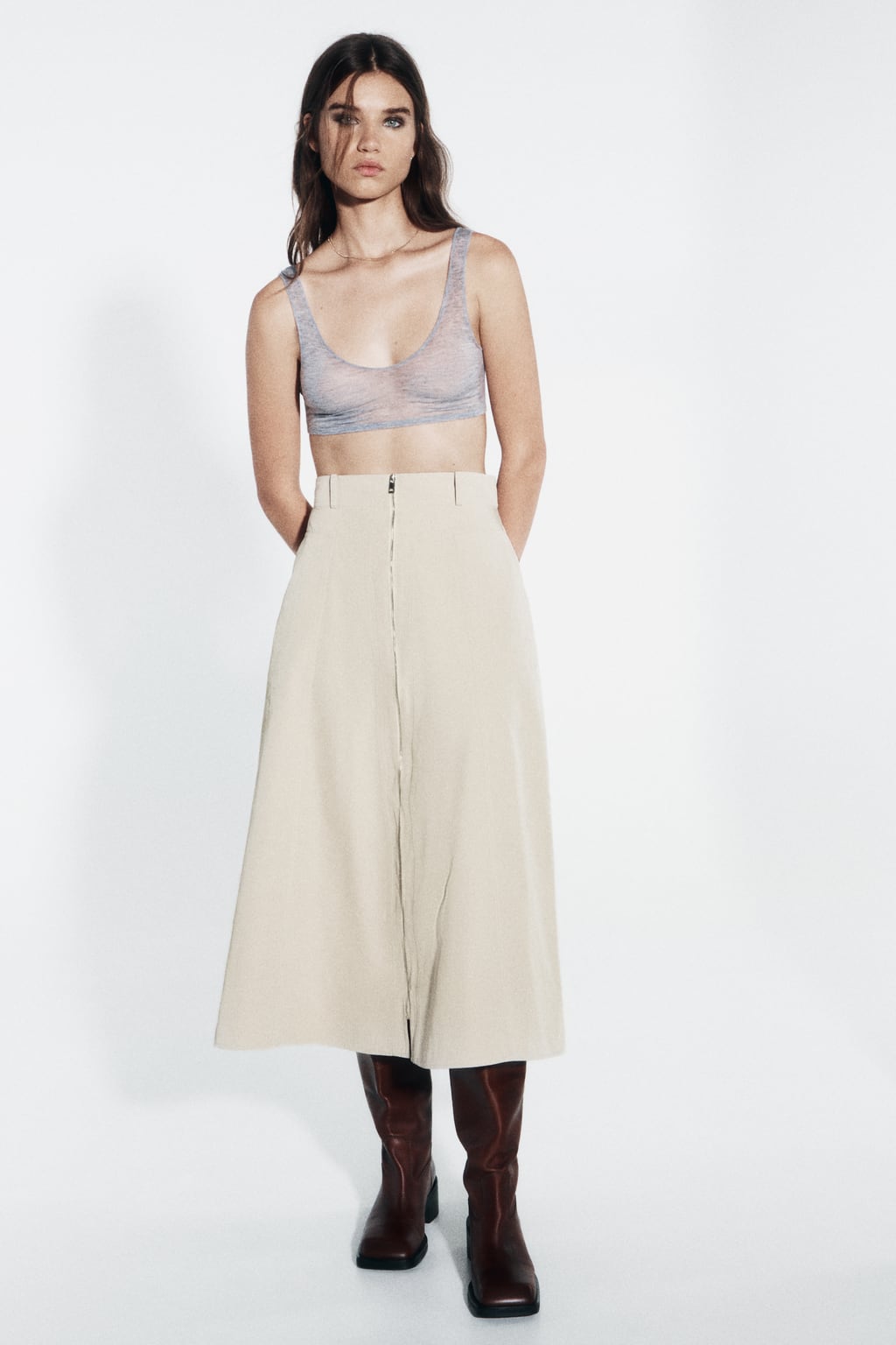 

Юбка-накидка на молнии ZARA, бежевый