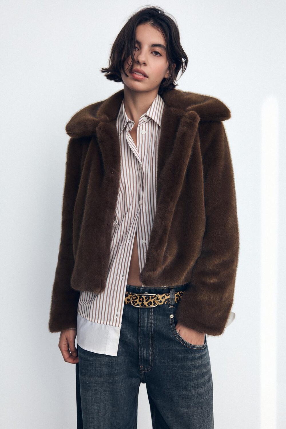 

Кожаный ремень с животным принтом ZARA, цвет leopard