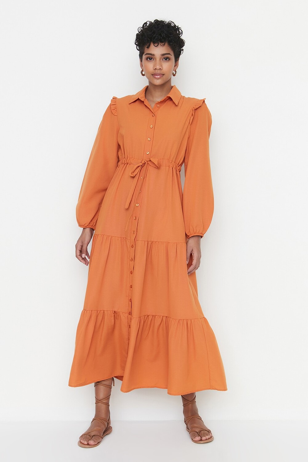 

Платье - Оранжевый - Платье-рубашка Trendyol Modest, оранжевый