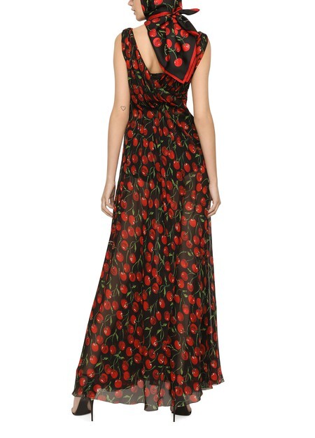 

Длинное платье из шифона с принтом майолики Dolce & Gabbana