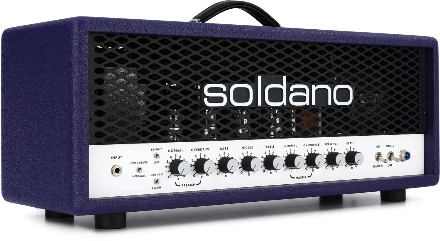 

Soldano SLO-100 Super Lead Overdrive 100-ваттная ламповая головка — фиолетовый Tolex с металлической решеткой