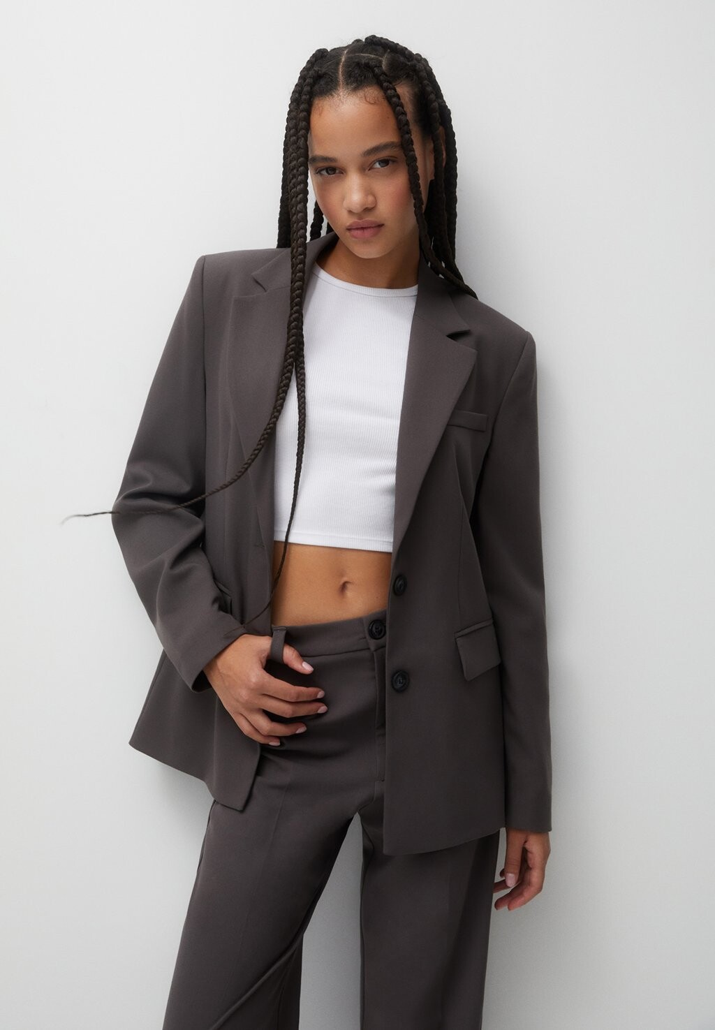 

Блейзер Double Breasted With Flap Pockets PULL&BEAR, цвет dark grey