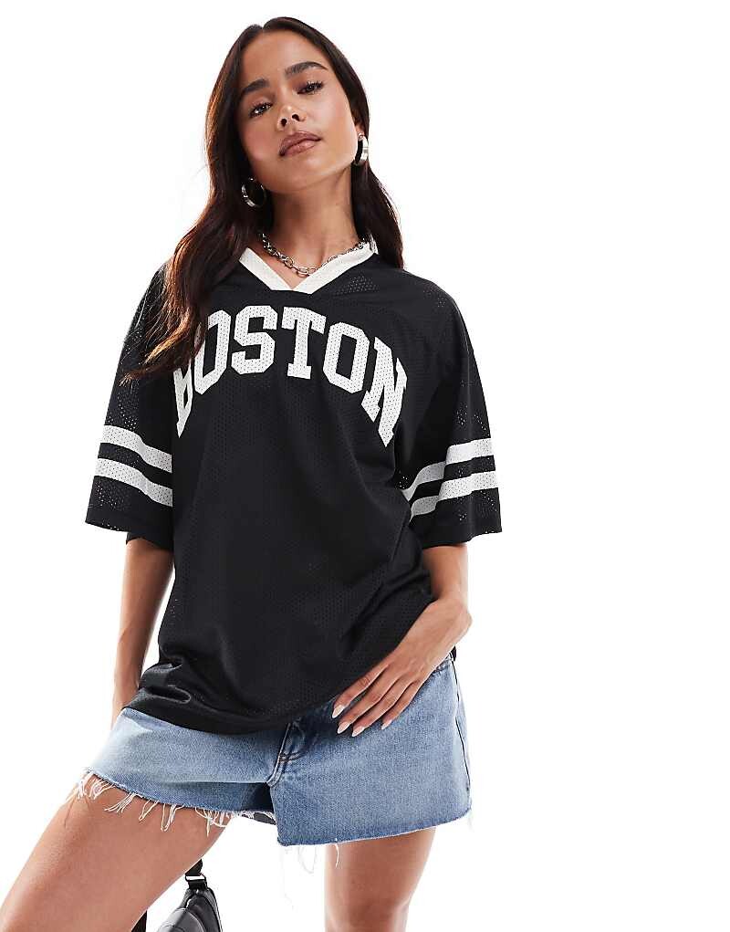 

Черная футбольная майка с изображением Бостона ASOS DESIGN Airtex