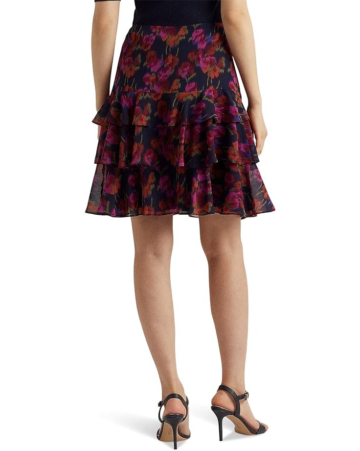 

Юбка LAUREN Ralph Lauren Petite Floral Crinkle Georgette Tiered Skirt, синий мульти